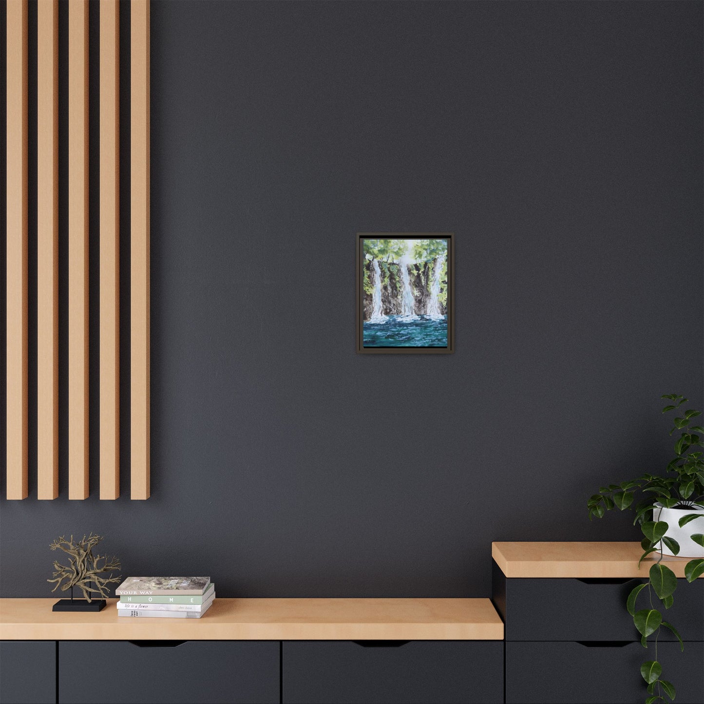 Three Sisters Waterfall, Framed (Black or Espresso). Available in sizes from 8”x10”-12”x16”