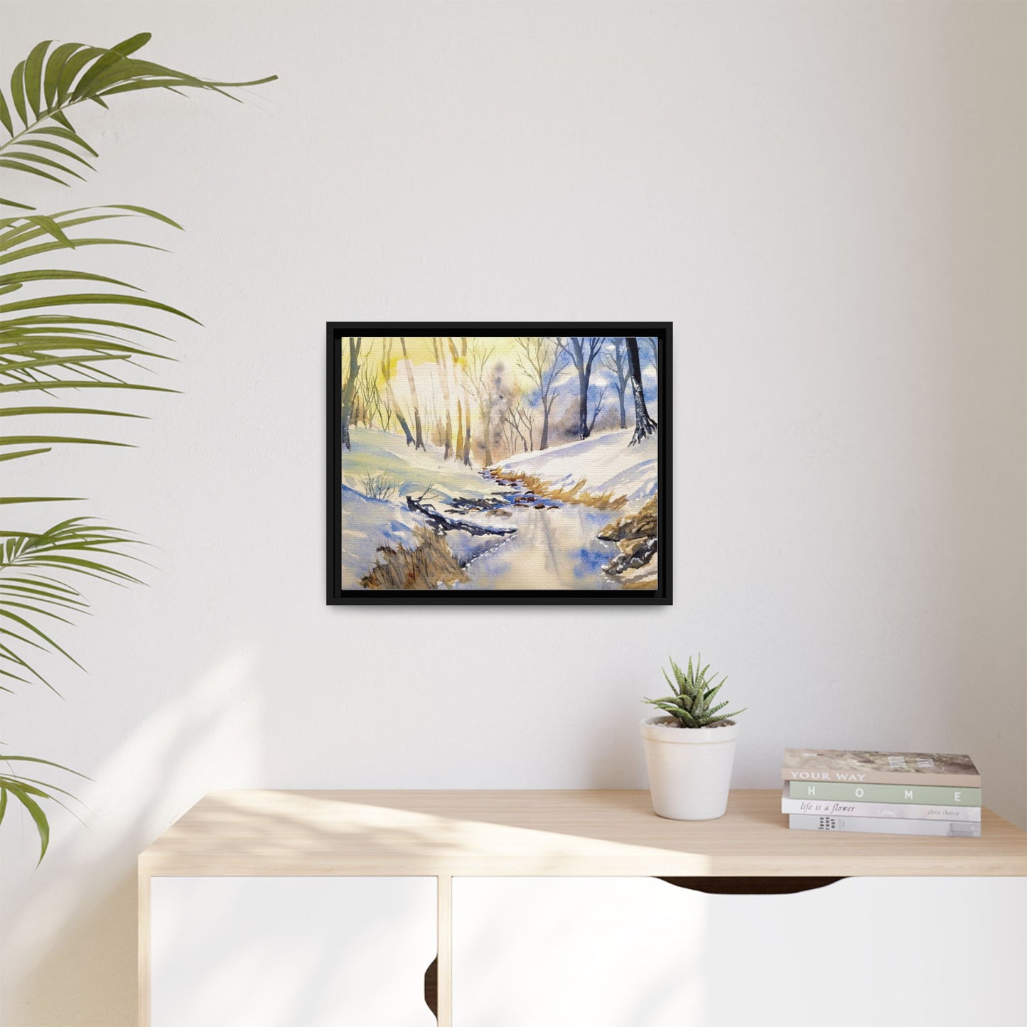 Snowy Creek Matte Canvas, Framed (Black or Espresso). Available in sizes from 10”x8”-32”x24”