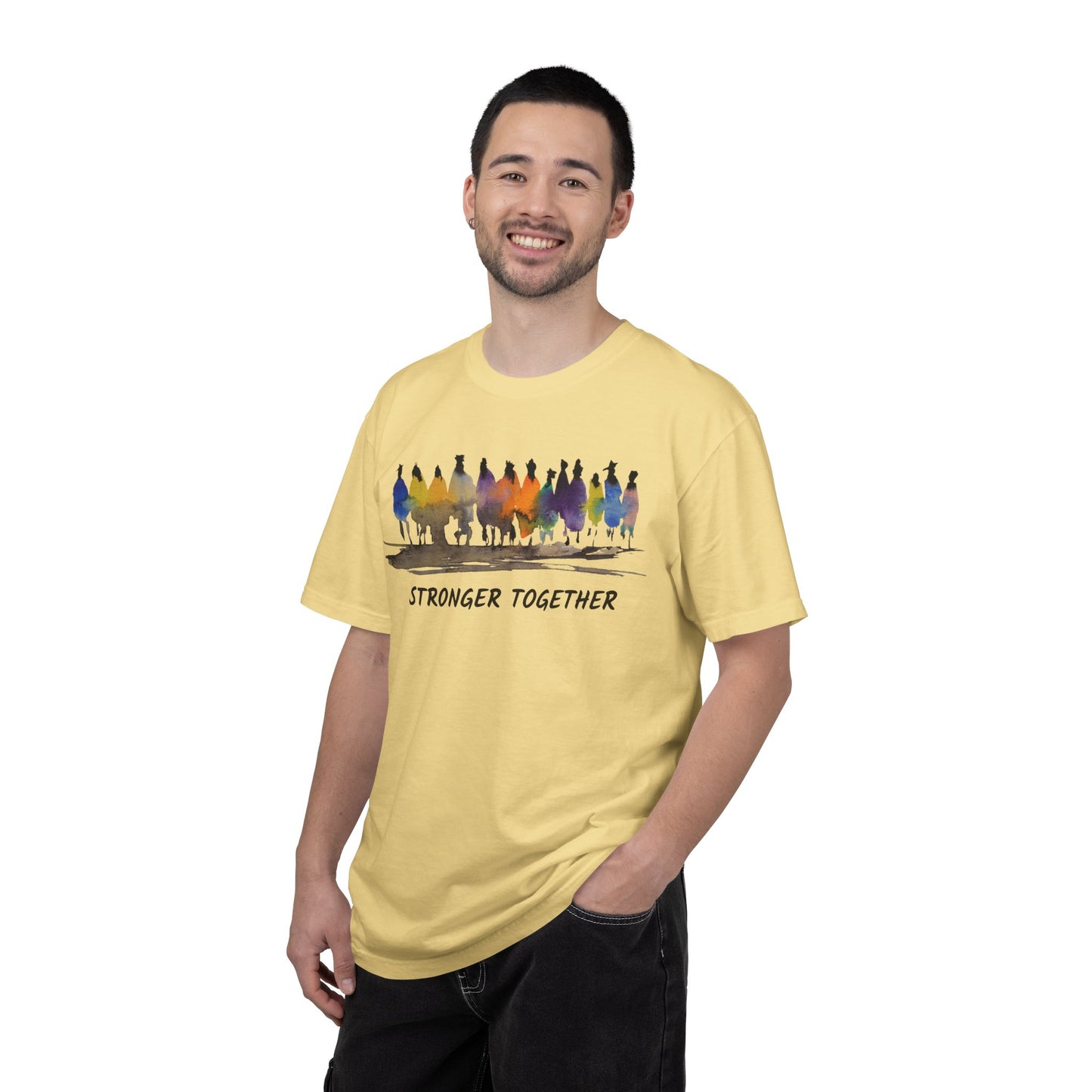 Stronger Together Unisex Garment-Dyed T-shirt. Available in sizes S-4XL, 13 colors.
