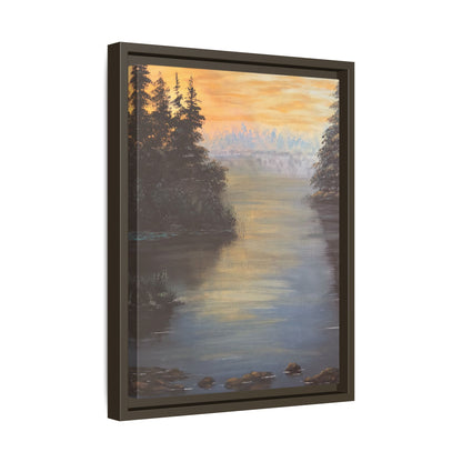 Peaceful Northwoods Lake Matte Canvas with Black or Espresso Frame. Available in sizes from 8” x 10”-24” x 32”