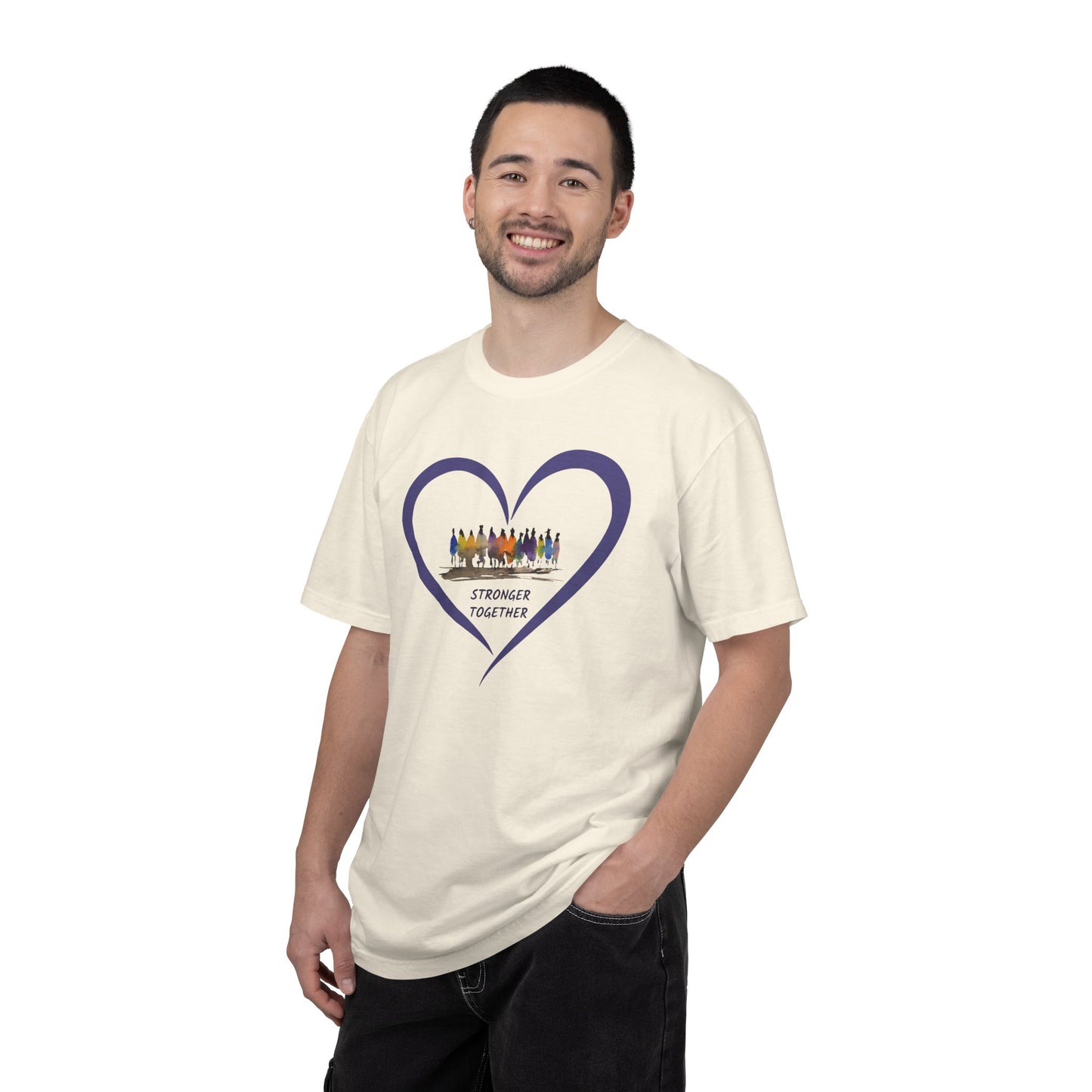 Stronger Together Heart Unisex Garment-Dyed T-shirt. Available in sizes S-4XL, 13 colors