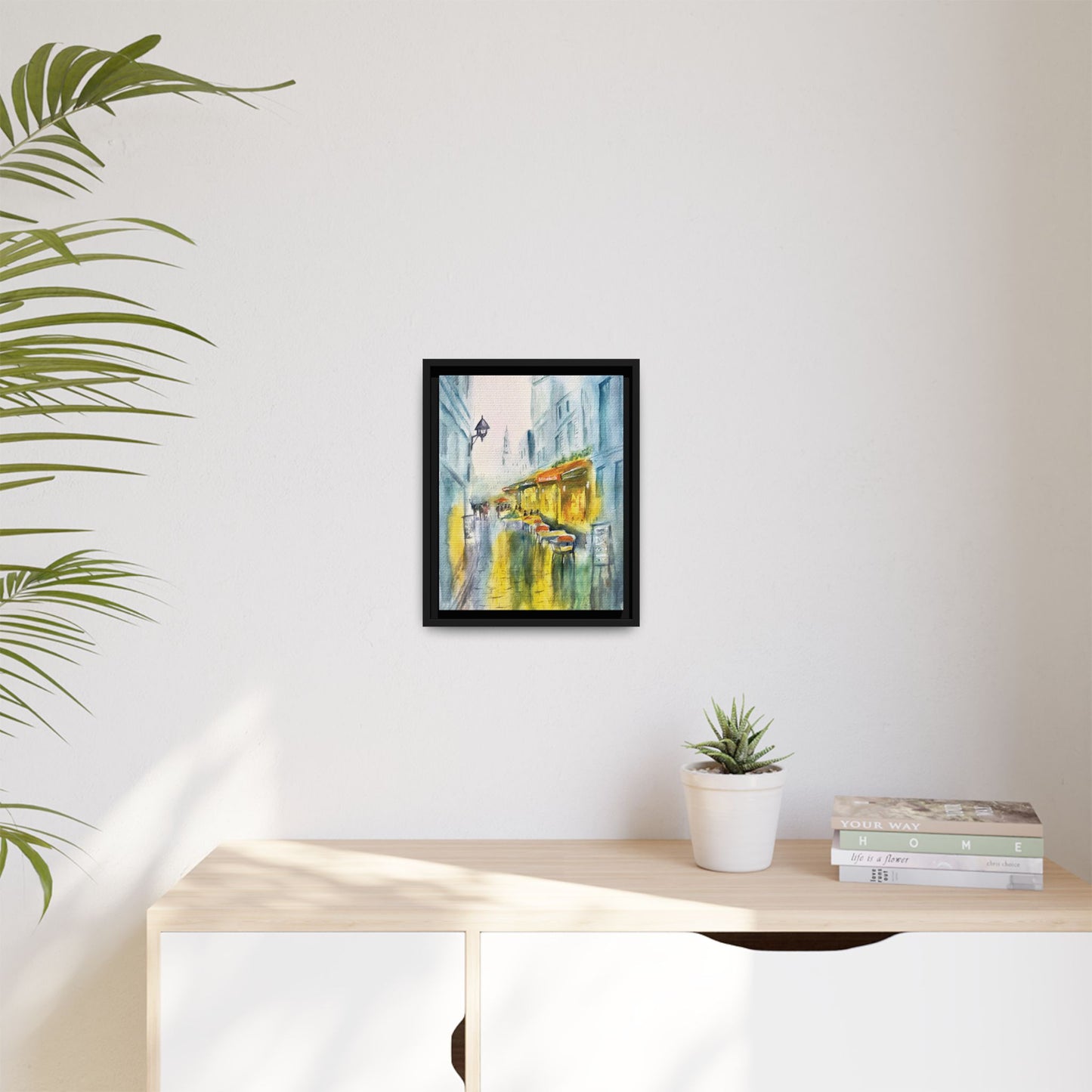 Cafe Reflections Matte Canvas, Framed (Black or Espresso). Available in sizes 8”x10”-24”x32”