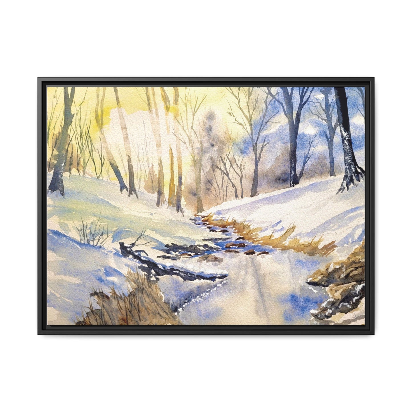 Snowy Creek Matte Canvas, Framed (Black or Espresso). Available in sizes from 10”x8”-32”x24”
