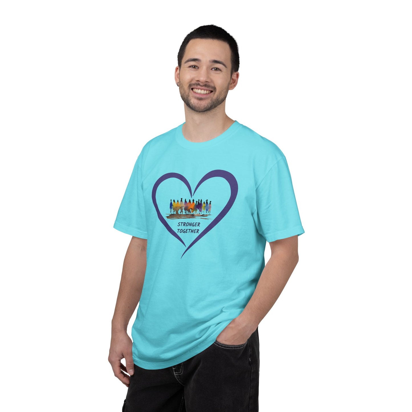 Stronger Together Heart Unisex Garment-Dyed T-shirt. Available in sizes S-4XL, 13 colors