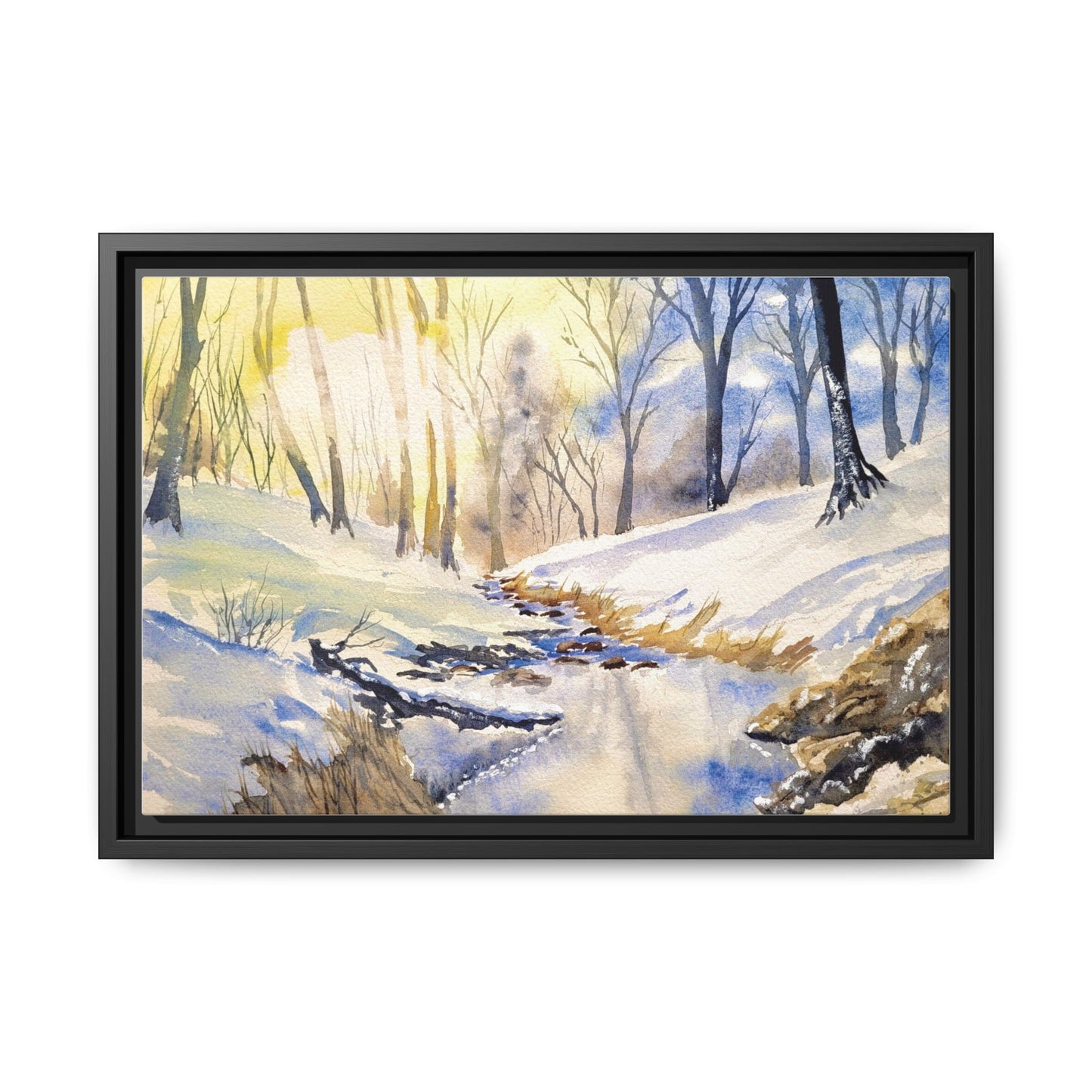 Snowy Creek Matte Canvas, Framed (Black or Espresso). Available in sizes from 10”x8”-32”x24”