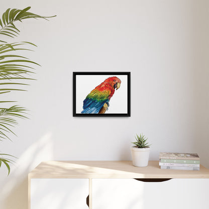 Scarlet Macaw Matte Canvas, Framed (Black or Espresso). Available in sizes from 10”x8”-16”x12”