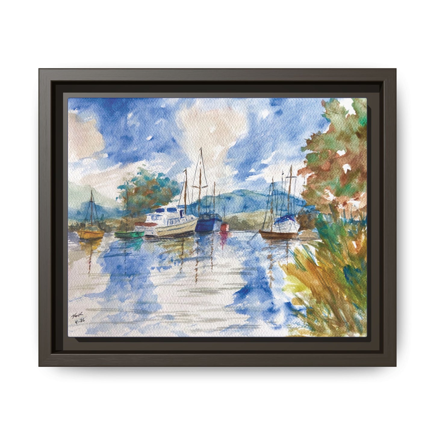Snug Harbor Matte Canvas, Framed (Black or Espresso). Available in sizes 10”x8”-20”x16”