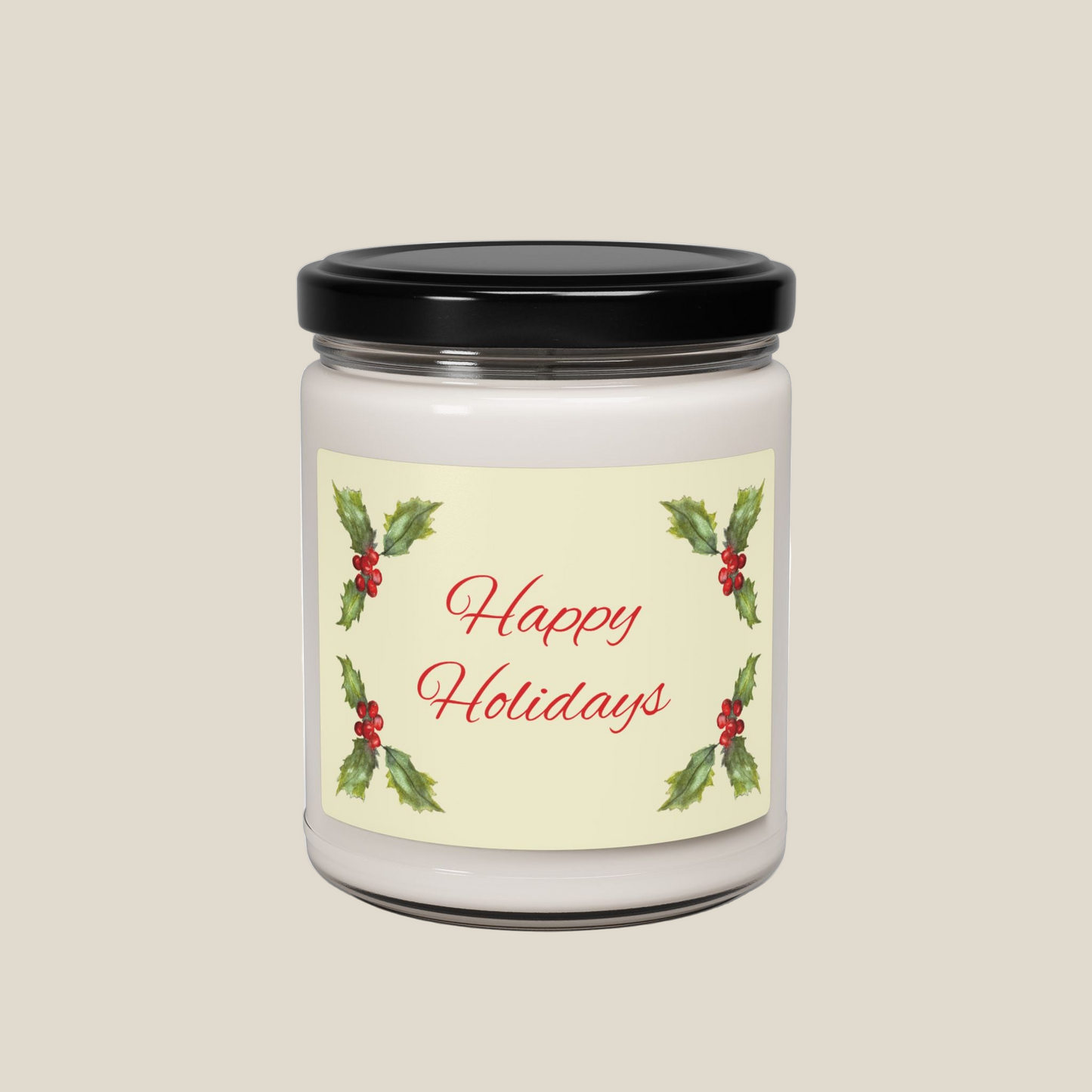 Eco-Friendly Soy Candle (9 oz.), Featuring Holiday Holly. Multiple Scents Available