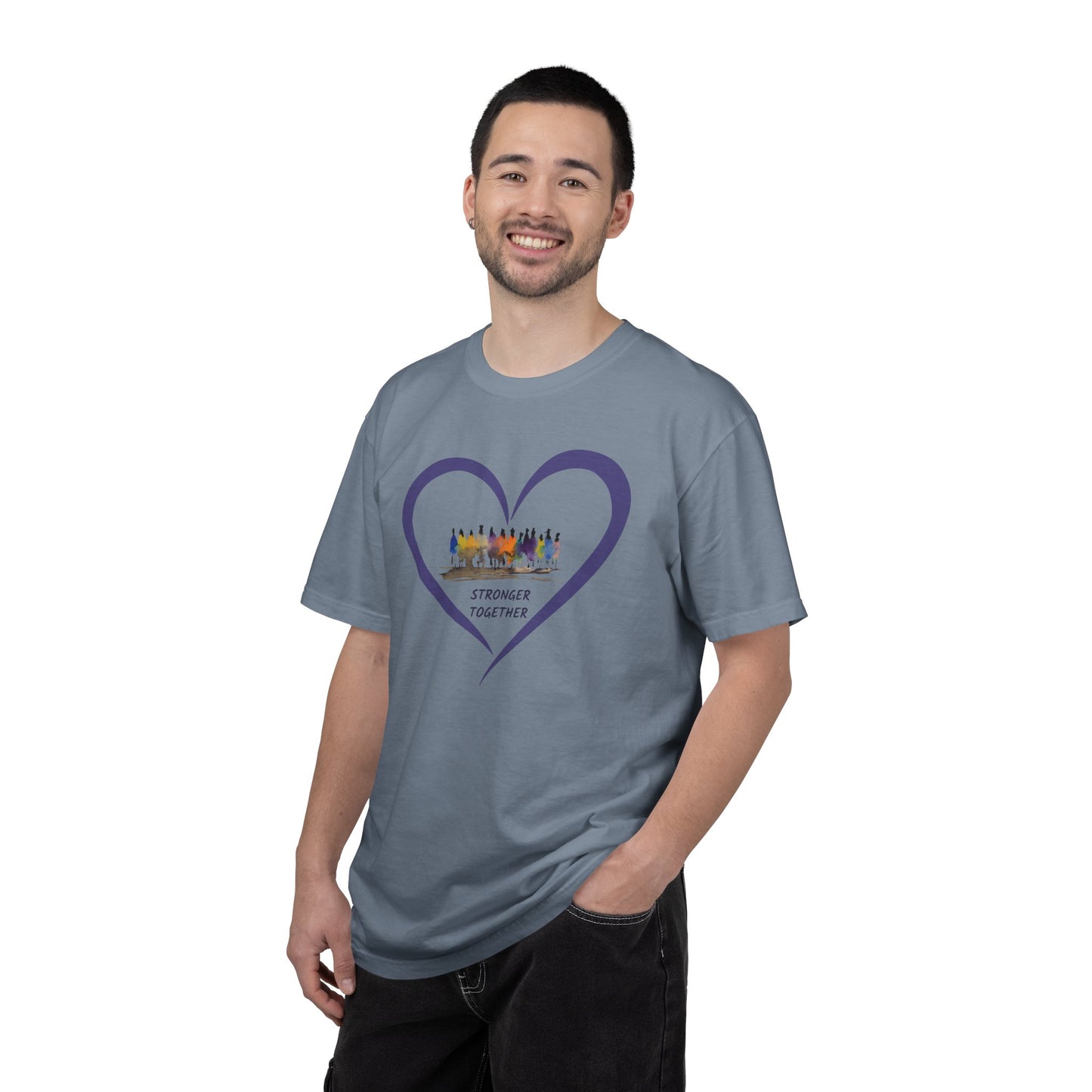 Stronger Together Heart Unisex Garment-Dyed T-shirt. Available in sizes S-4XL, 13 colors
