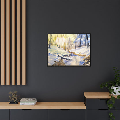 Snowy Creek Matte Canvas, Framed (Black or Espresso). Available in sizes from 10”x8”-32”x24”