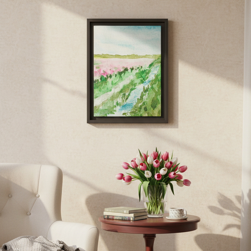 Tulip Theory Matte Canvas, Framed (Black or Espresso). Available in sizes from 8”x10”-11”x14”