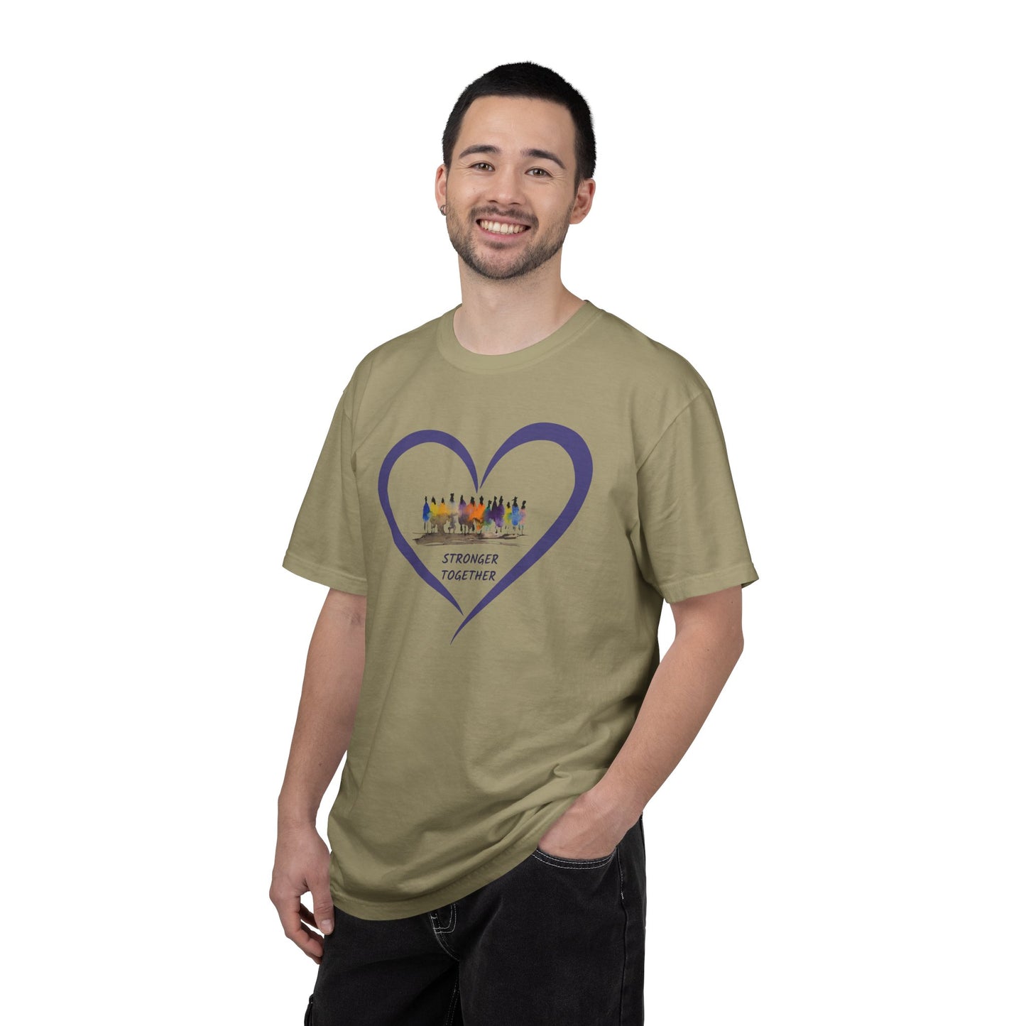 Stronger Together Heart Unisex Garment-Dyed T-shirt. Available in sizes S-4XL, 13 colors
