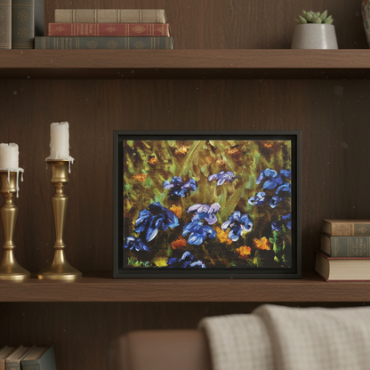 Irises Reimagined, Framed (Black or Espresso). Available in sizes from 10”x8”-18”x12”