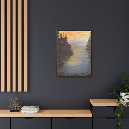 Peaceful Northwoods Lake Matte Canvas with Black or Espresso Frame. Available in sizes from 8” x 10”-24” x 32”