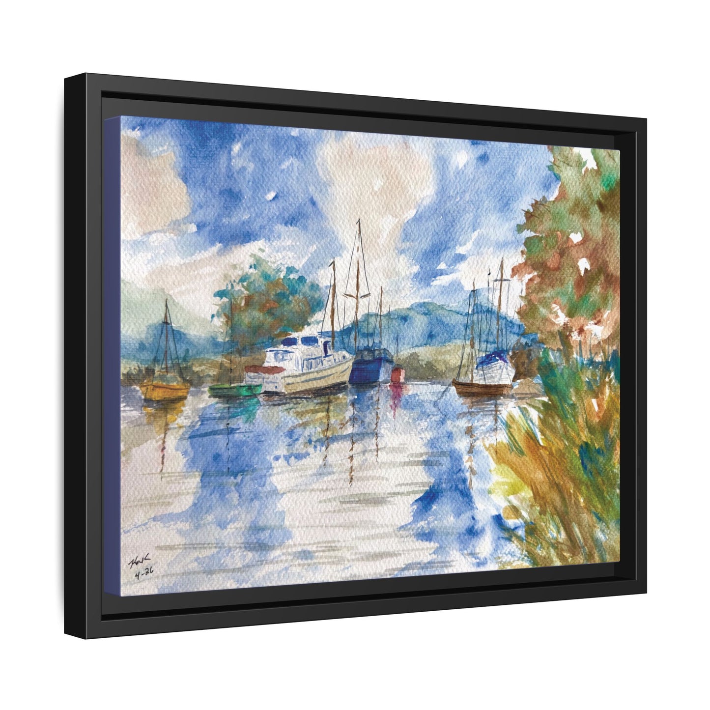 Snug Harbor Matte Canvas, Framed (Black or Espresso). Available in sizes 10”x8”-20”x16”