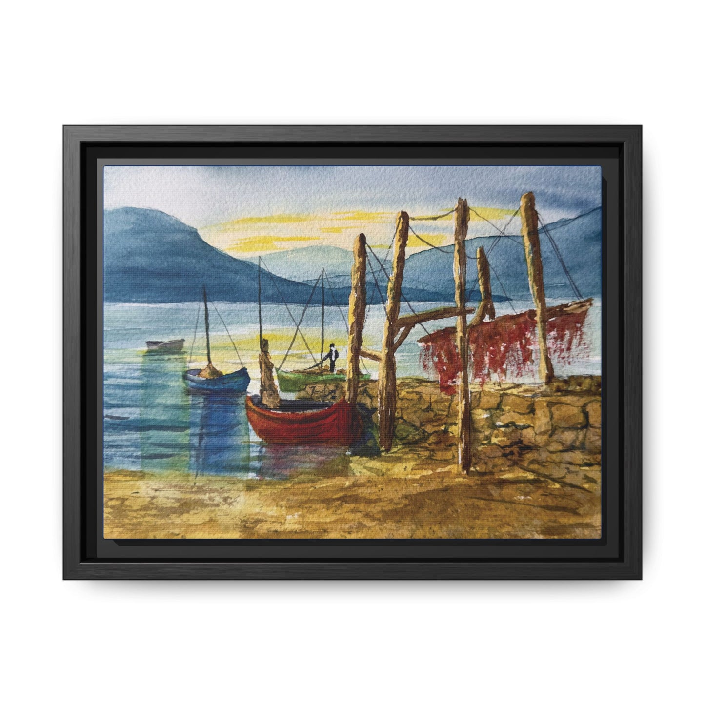 Morning Boats on the Loch, Framed (Black or Espresso). Available in sizes from 10”x8”-24”x18”
