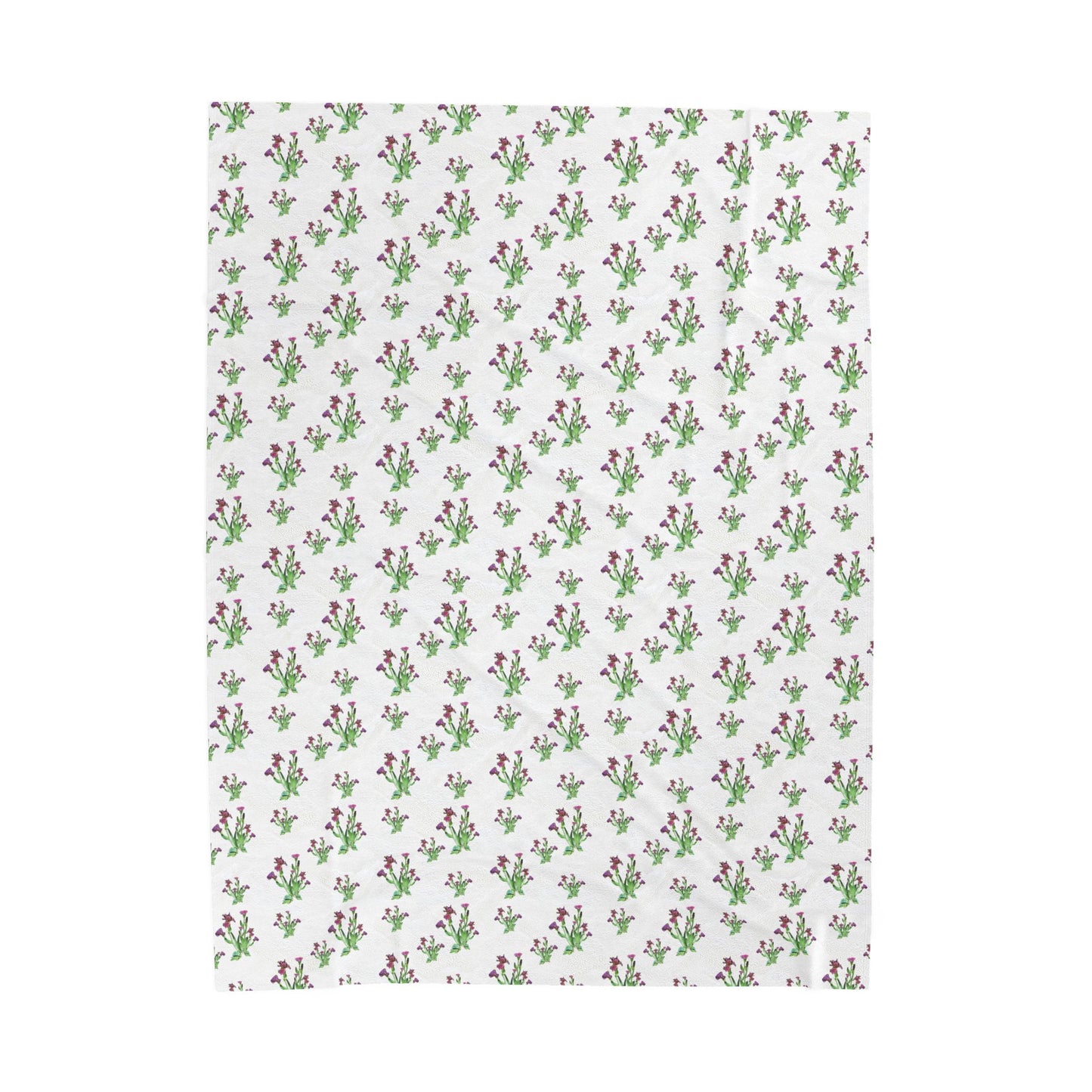 Velveteen Plush Blanket Featuring Purple Irises. Available in sizes from 30” x 40”-60” x 80”