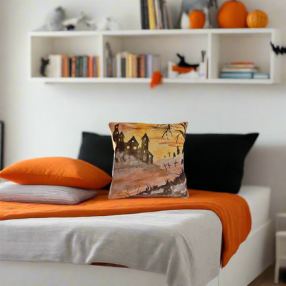Halloween House and Graveyard Pillows. Available in sizes from 16” x 16”-20” x 20”
