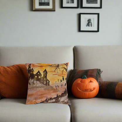 Halloween House and Graveyard Pillows. Available in sizes from 16” x 16”-20” x 20”