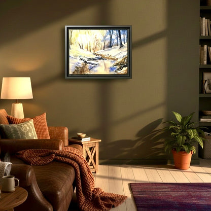 Snowy Creek Matte Canvas, Framed (Black or Espresso). Available in sizes from 10”x8”-32”x24”