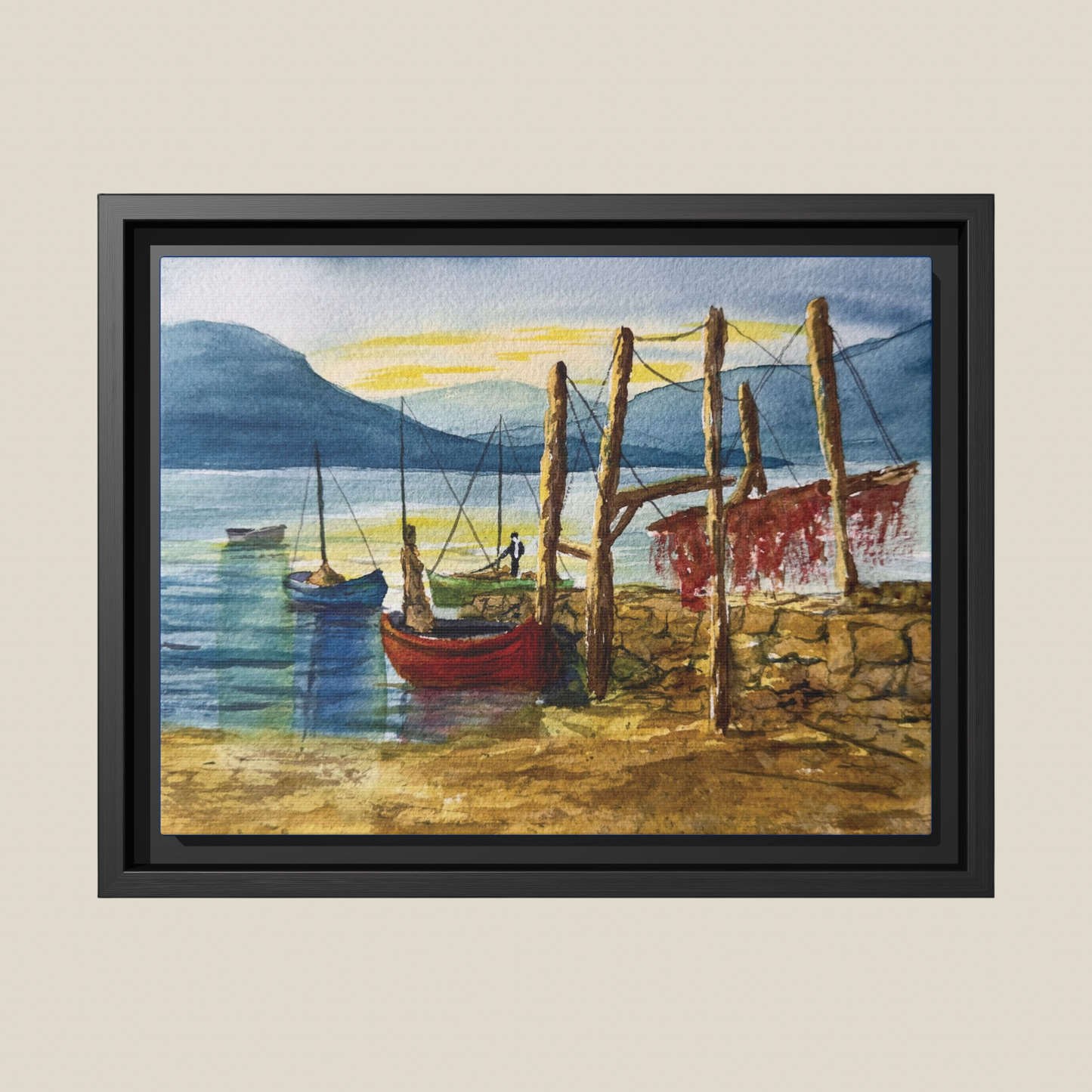 Morning Boats on the Loch, Framed (Black or Espresso). Available in sizes from 10”x8”-24”x18”