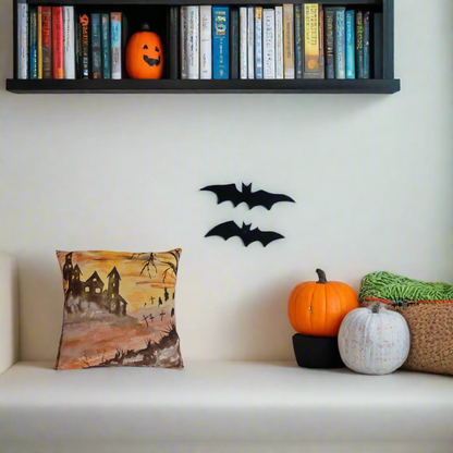 Halloween House and Graveyard Pillows. Available in sizes from 16” x 16”-20” x 20”