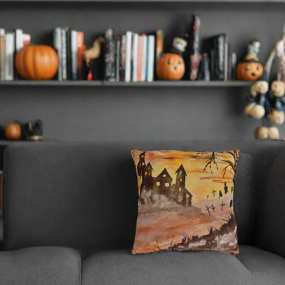 Halloween House and Graveyard Pillows. Available in sizes from 16” x 16”-20” x 20”