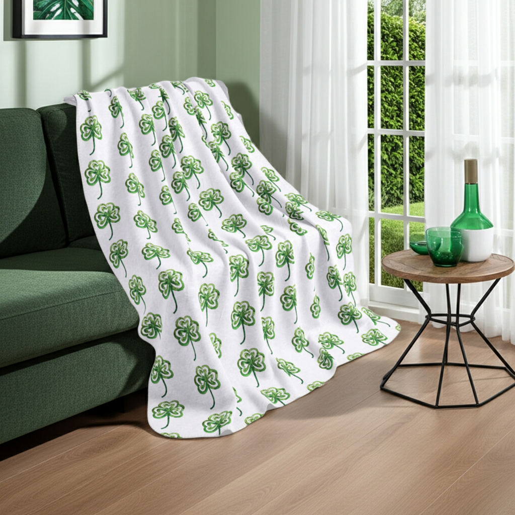 Irish Proud Lucky Shamrock Fleece Sherpa Blanket. Available in sizes from 50” x 60”-60” x 80”