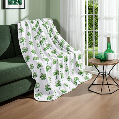 Irish Proud Lucky Shamrock Fleece Sherpa Blanket. Available in sizes from 50” x 60”-60” x 80”