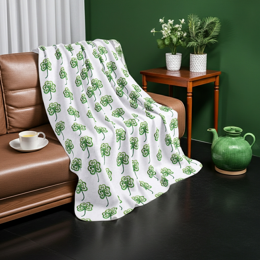 Irish Proud Lucky Shamrock Fleece Sherpa Blanket. Available in sizes from 50” x 60”-60” x 80”